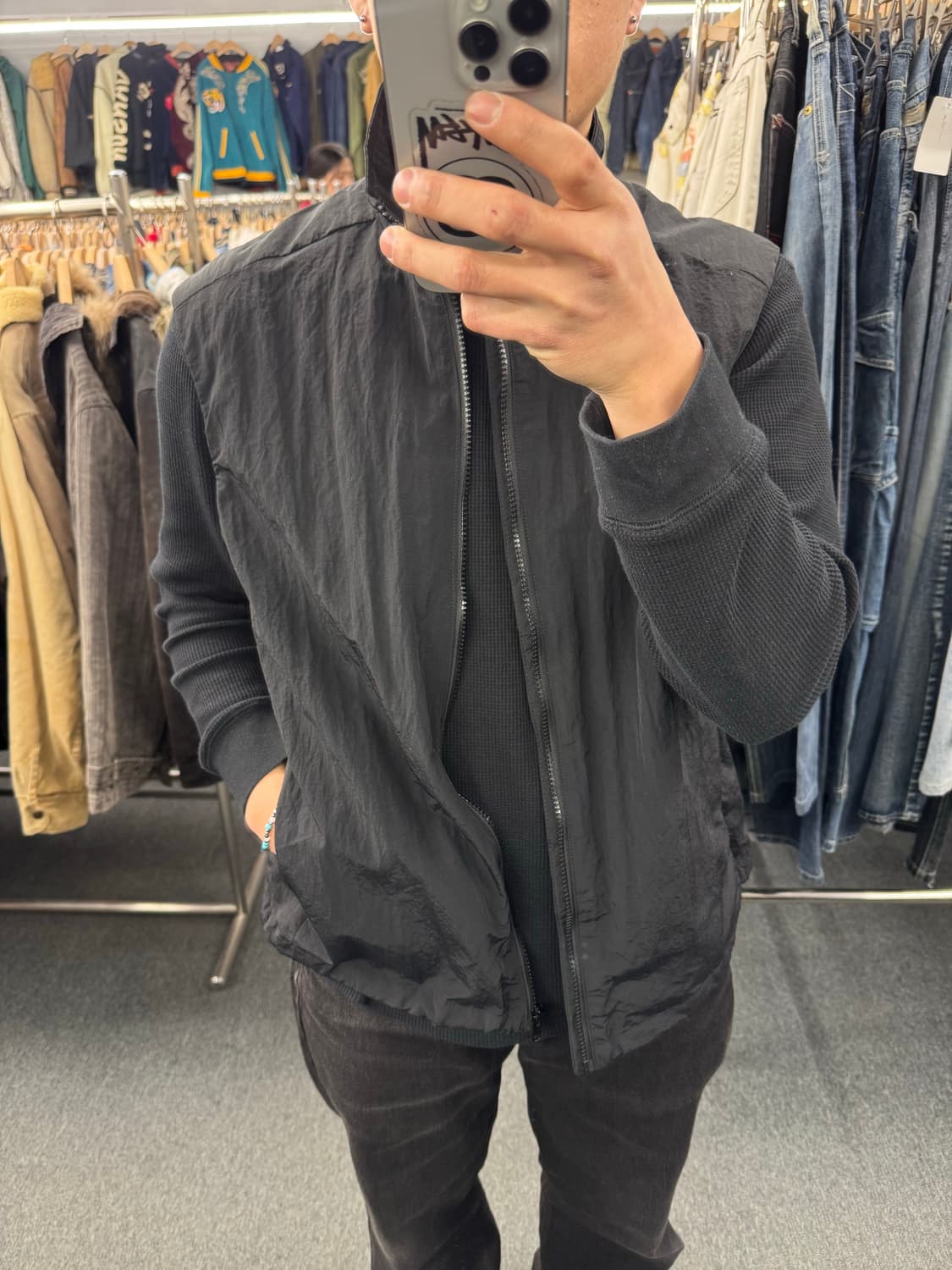 S)Sunday Skate Club 빈티지 블랙 나일론 윈드브레이커 베스 상품이미지1