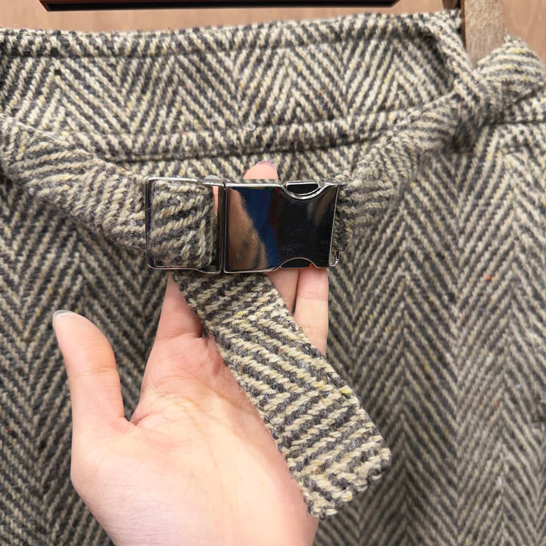 S 막스마라 H라인 미디 울 스커트 헤링본 패턴 메탈 버클 디테일 브라운 상품이미지6