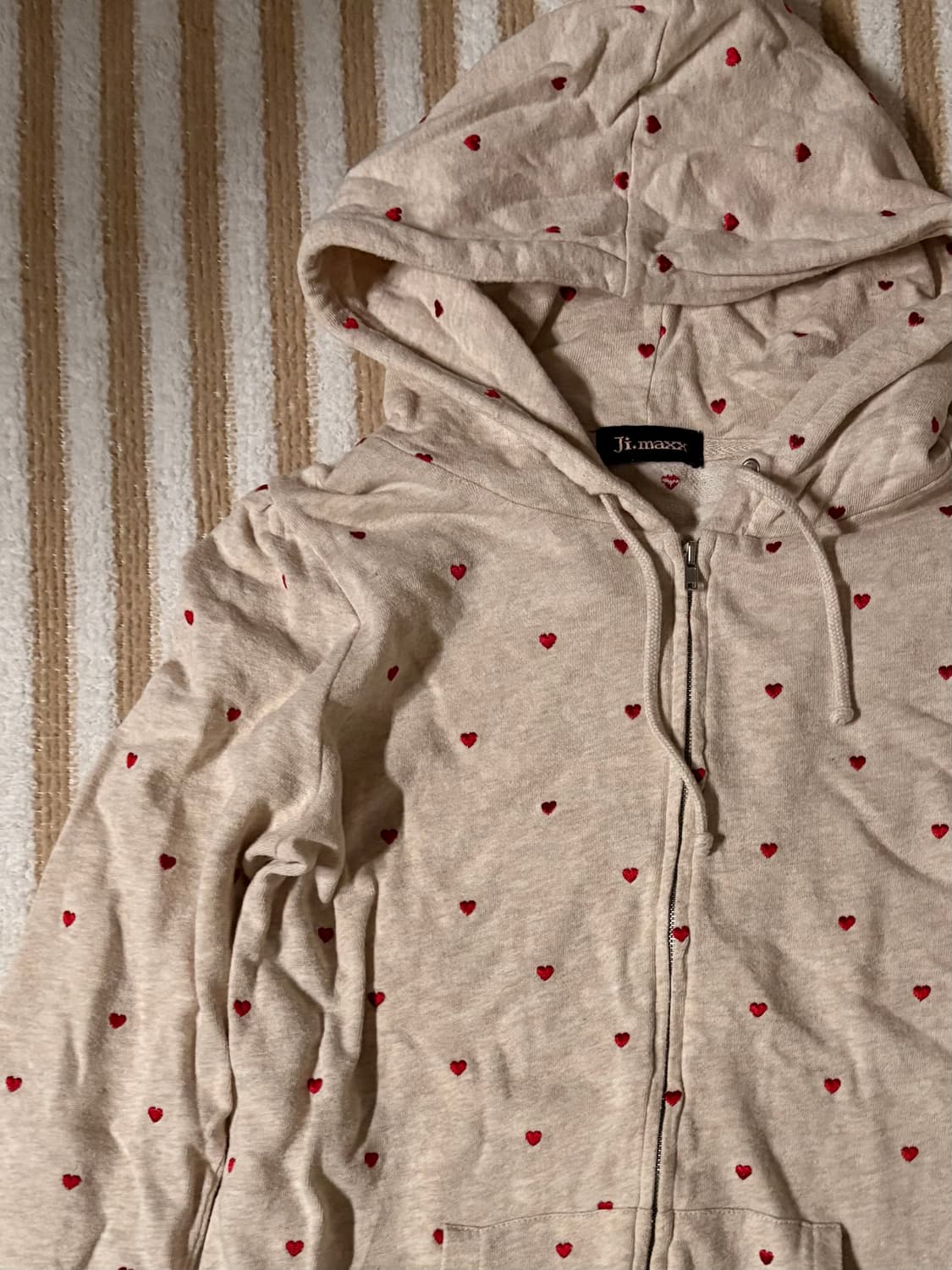 일본 빈티지 하트 베이지 모리걸 후디 상품이미지1