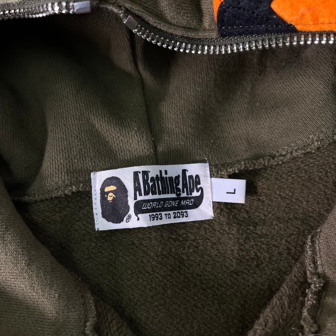 100 베이프 타이거 카키 반집업 후드티 상품이미지2