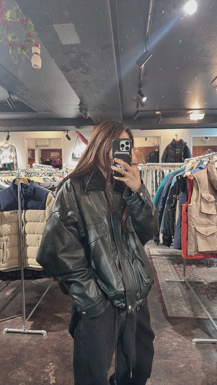 zara 자라 누빔 인조 가죽 퍼 카라 블루종 자켓 M 상품이미지6