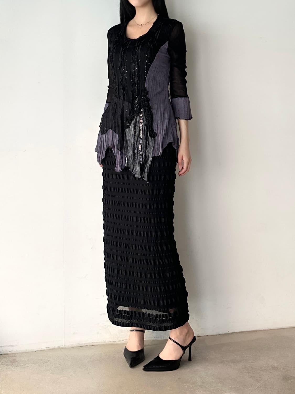 Crinkle shirring long skirt / black 상품이미지6