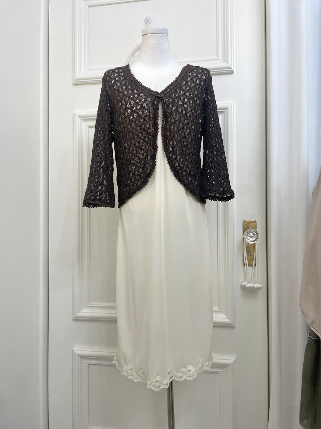 brown bow point crochet cardigan 상품이미지1