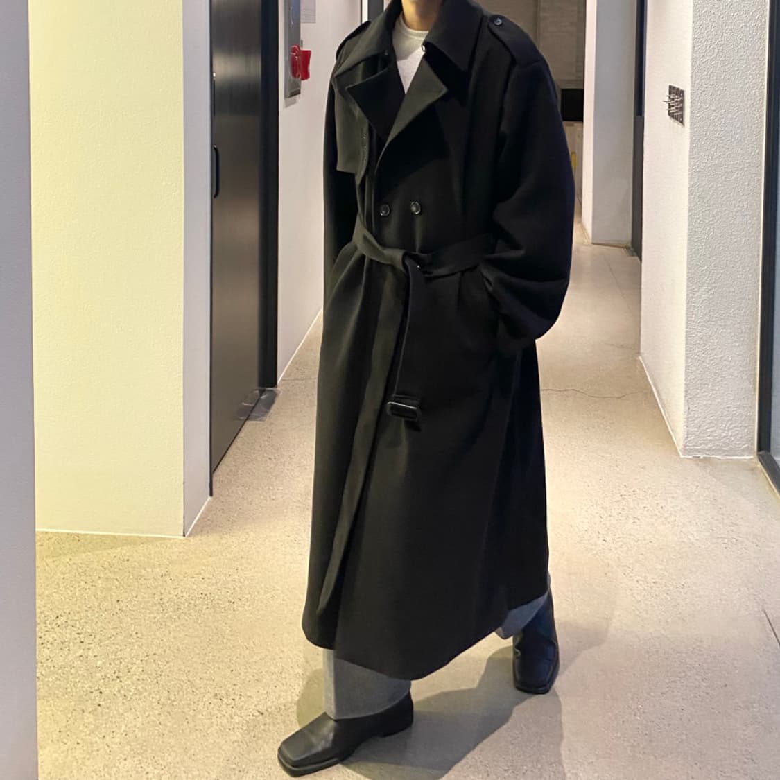 센트마켓 하이넥 로브 트렌치코트 BLACK 상품이미지7