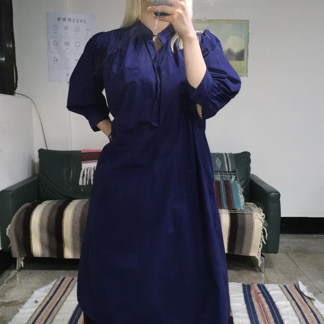 투티/0335 COS 빅 사이즈 롱 원피스 프릴 퍼프 소매 퍼플 네이비 상품이미지2