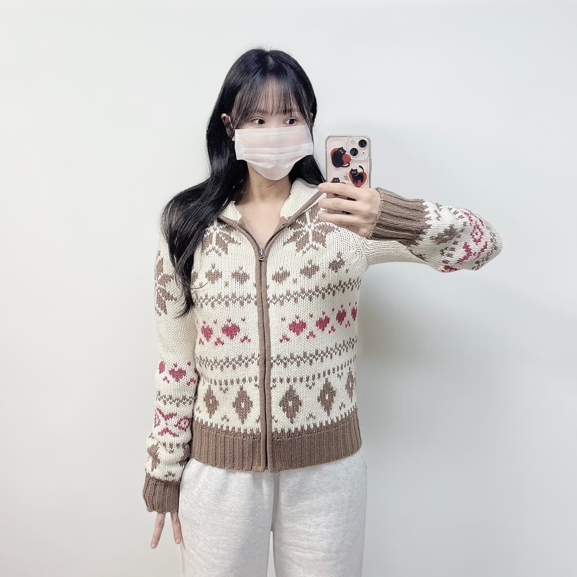 NII 아메리칸 빈티지 노르딕 코위찬 니트 후드집업 상품이미지1