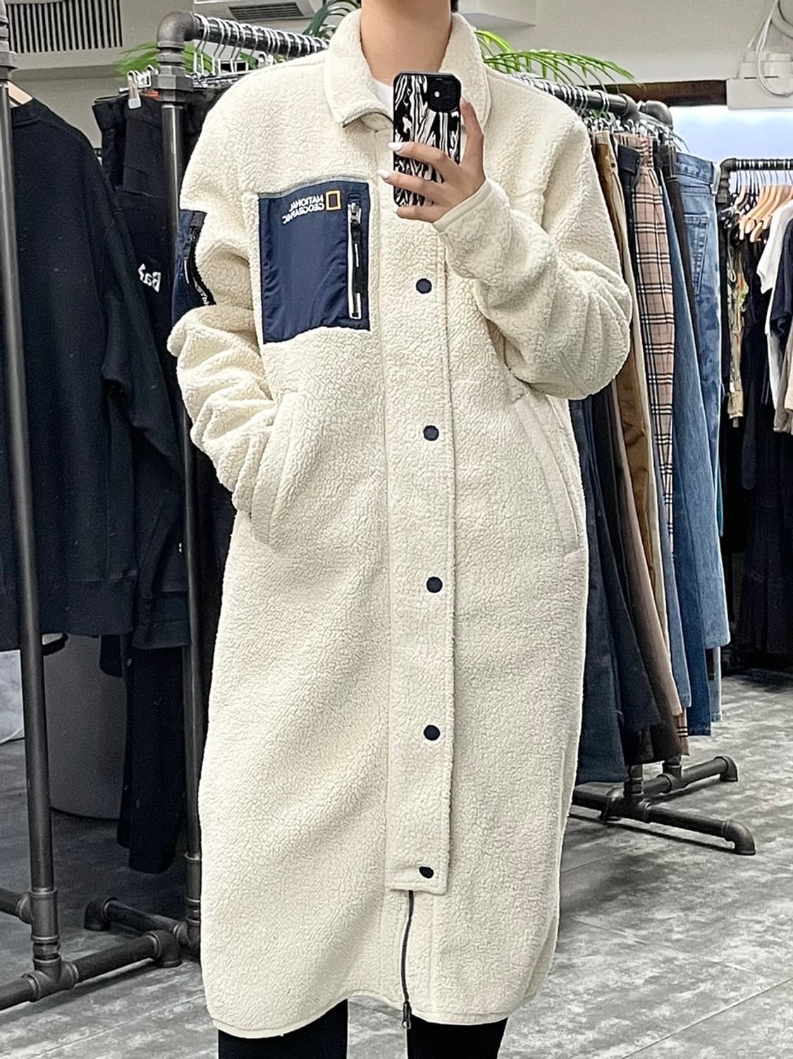 내셔널지오그래피 아이보리 롱 후리스 자켓 상품이미지2