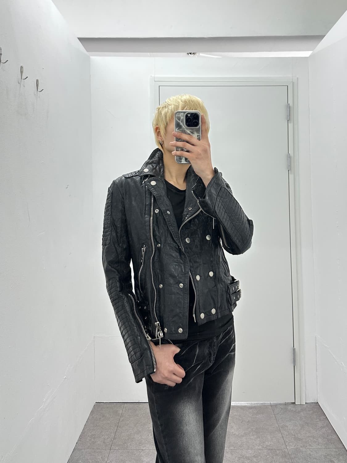 Sheepskin belted stud 2way leather jacke 상품이미지3