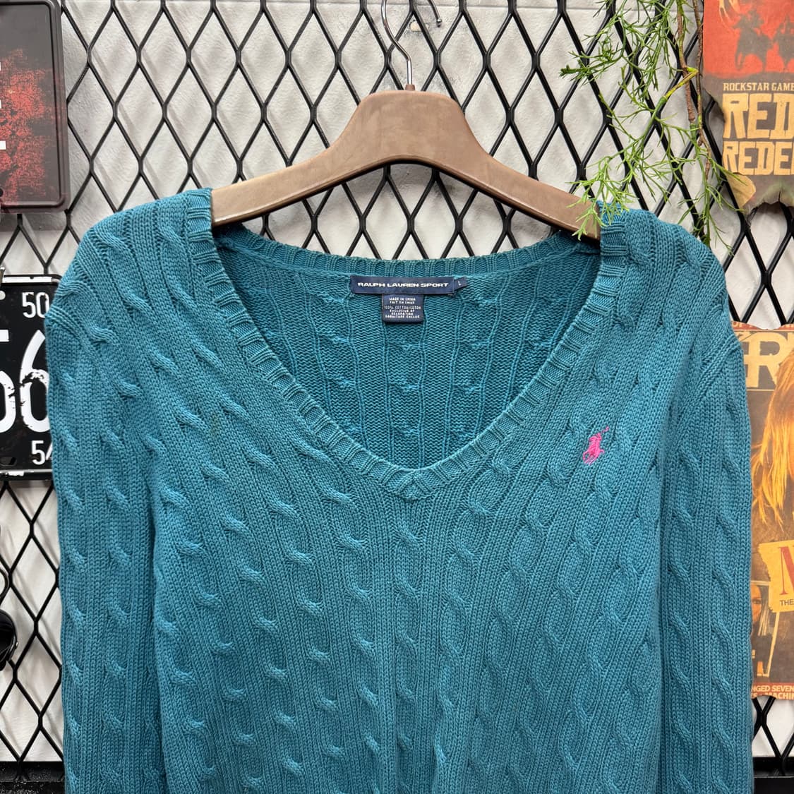 폴로 랄프로렌 케이블 니트 핑크 포니 포인트 블루그린 상품이미지3