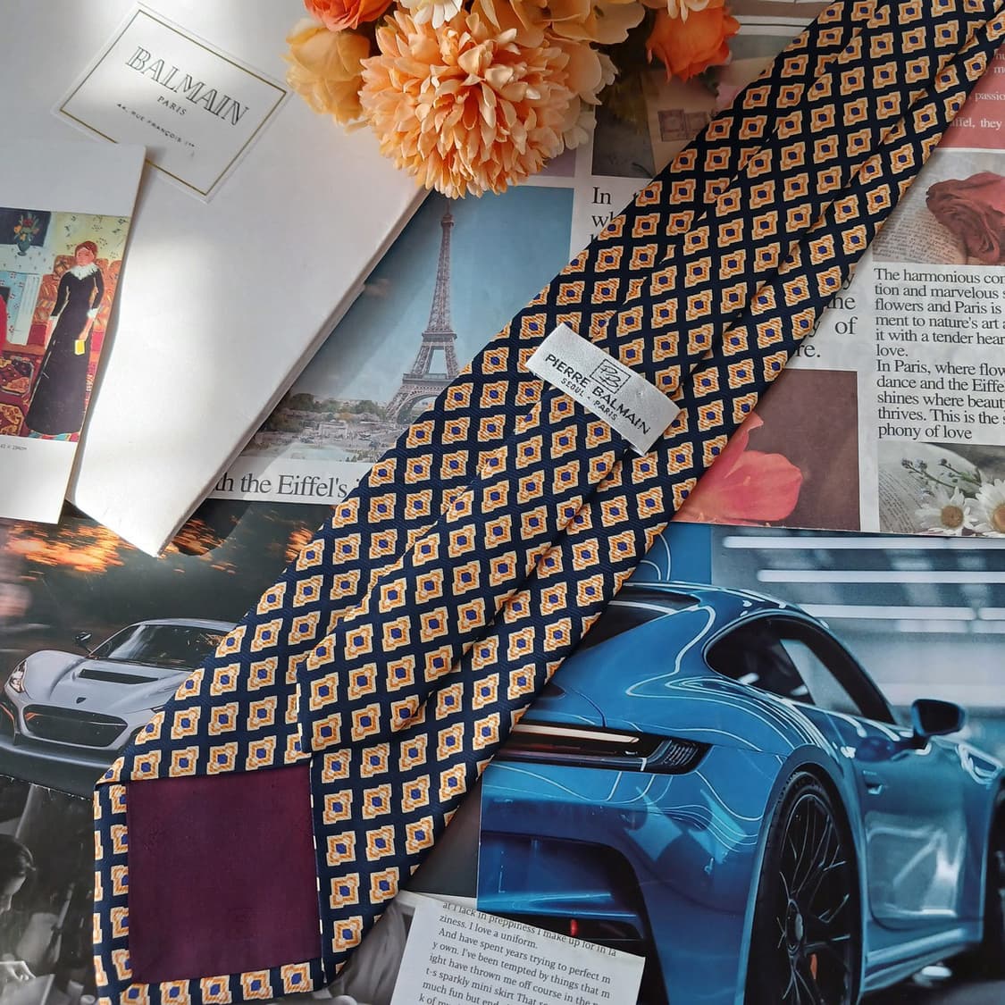 발망 실크 네이비 패턴 넥타이 9.6cm A등급 A19447
 상품이미지5