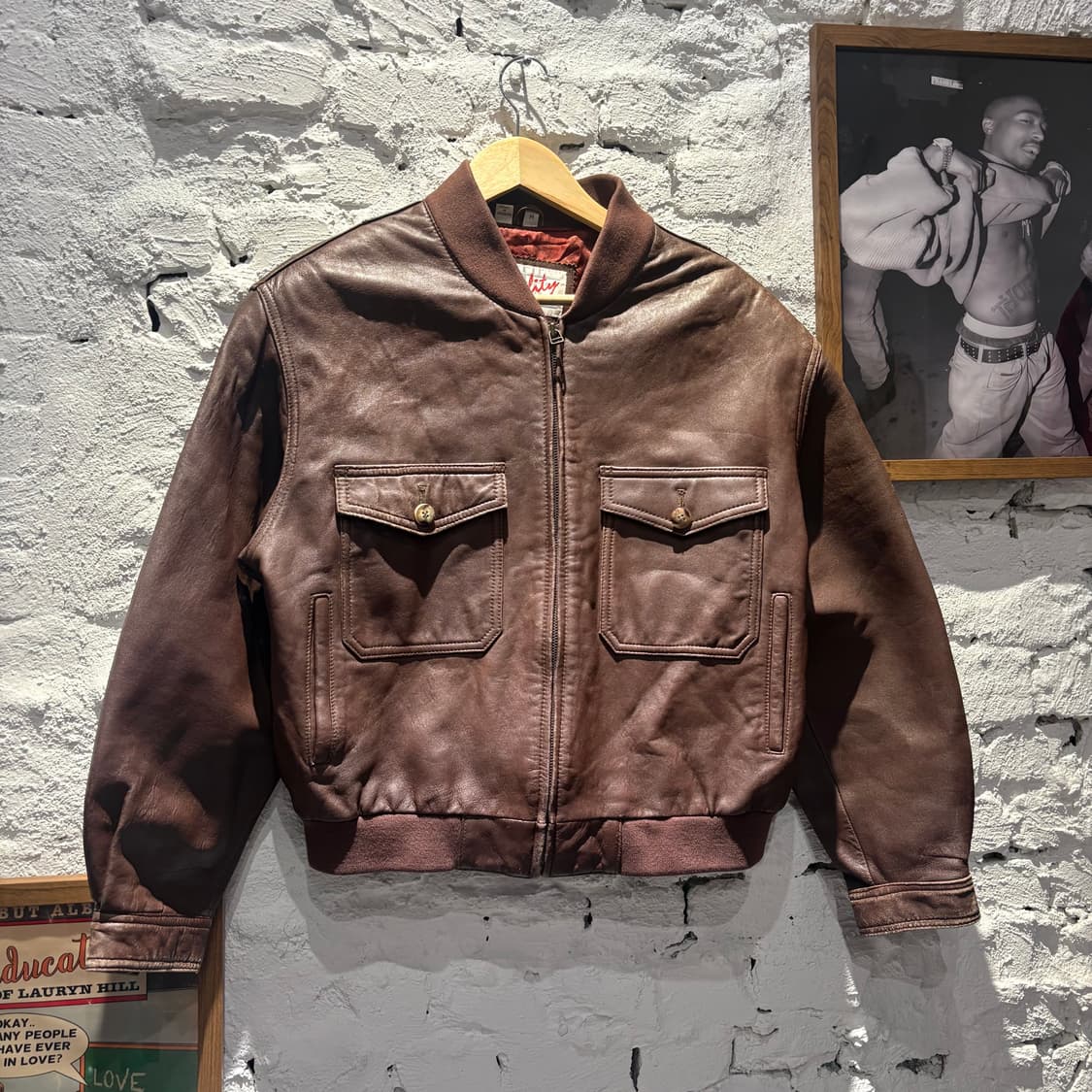 빈티지 천연 소가죽100% 봄버 레더자켓 상품이미지1