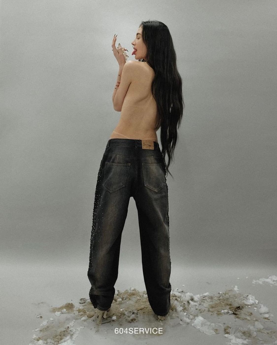 604service Beaded U Shape Waist Jean 상품이미지1