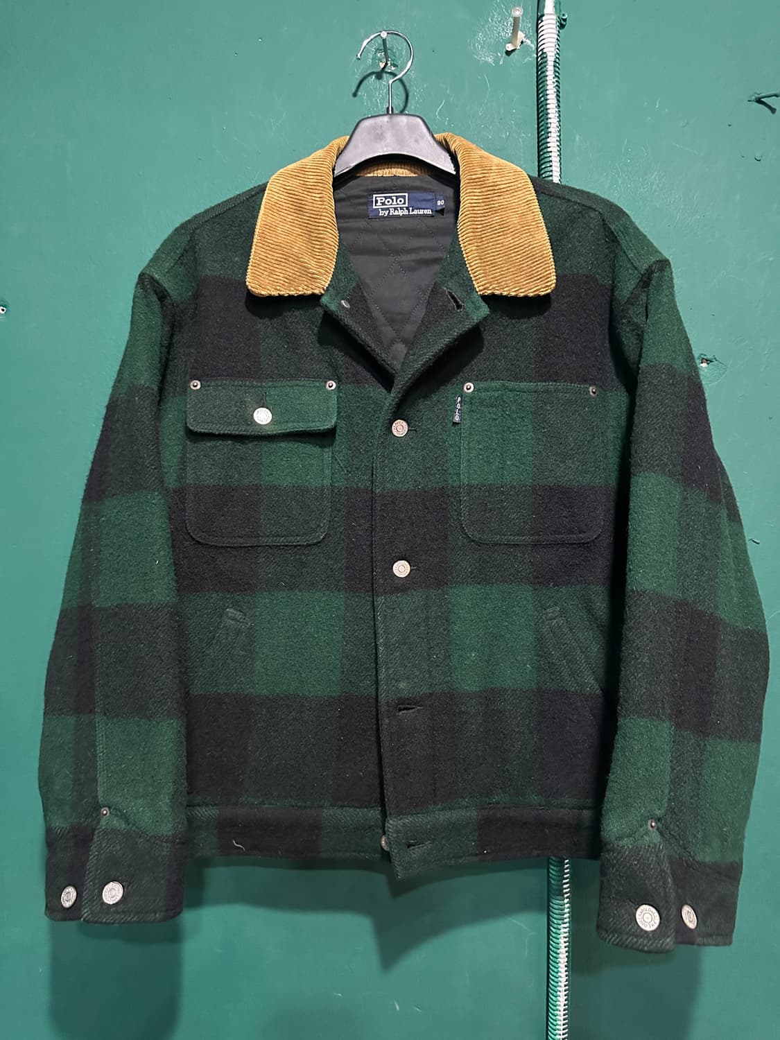 90s 폴로 덩가리 그린체크 코듀로이카라100-105 상품이미지1