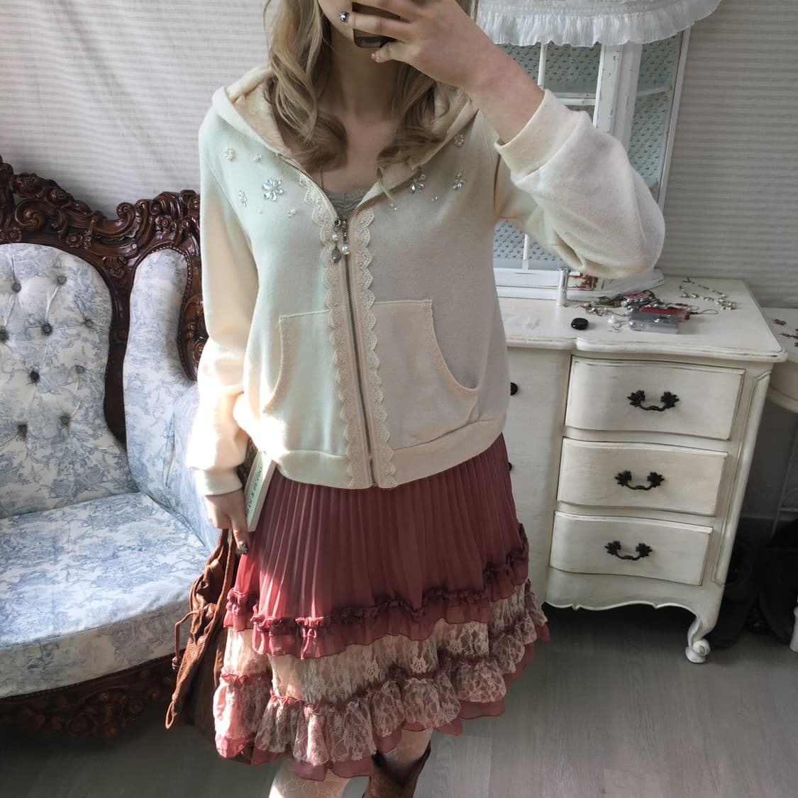 Axes femme 레이스 후드집업 + 민트레이스 나시 상품이미지3