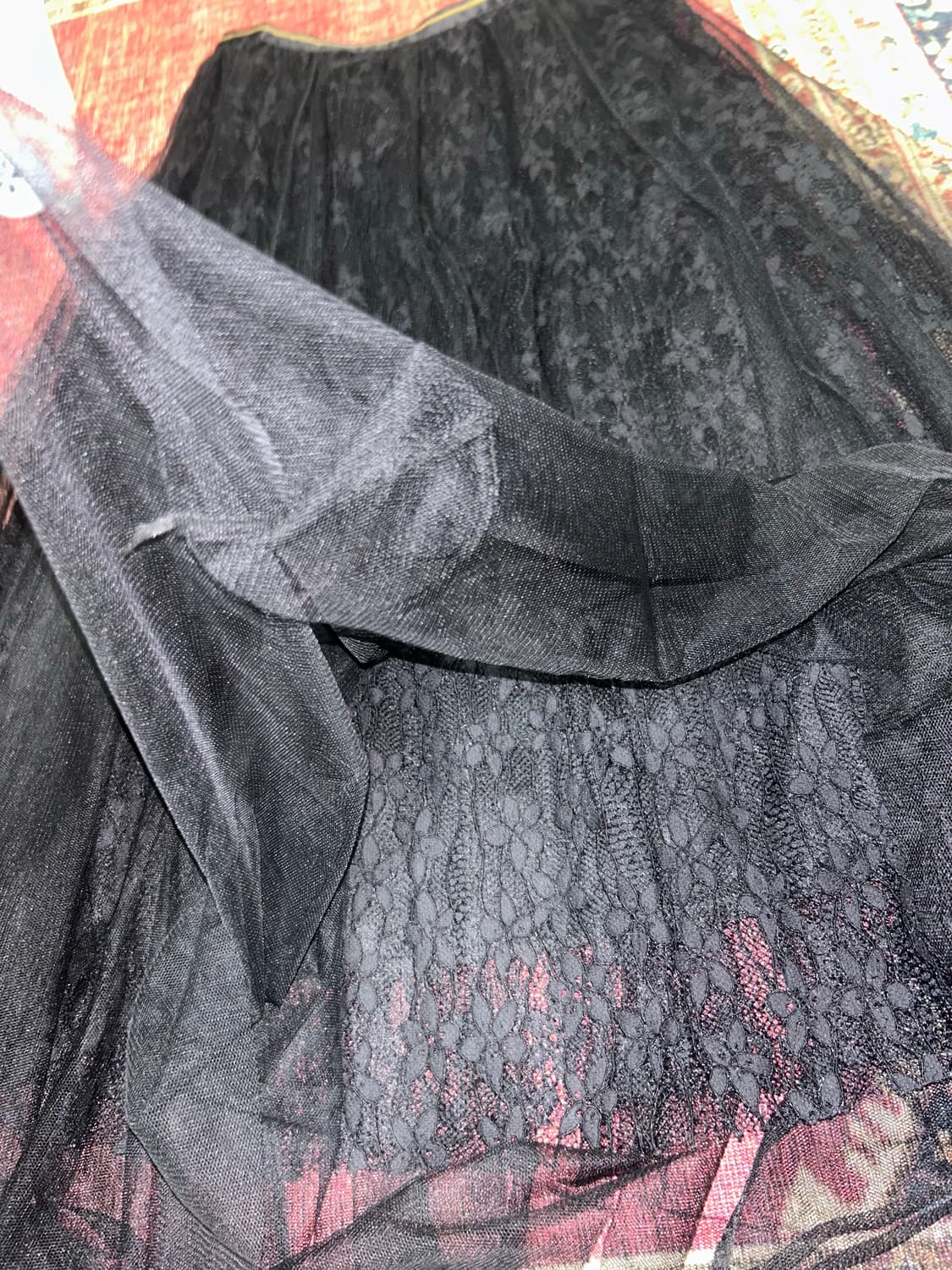 블랙 레이스 롱 샤 스커트 상품이미지3