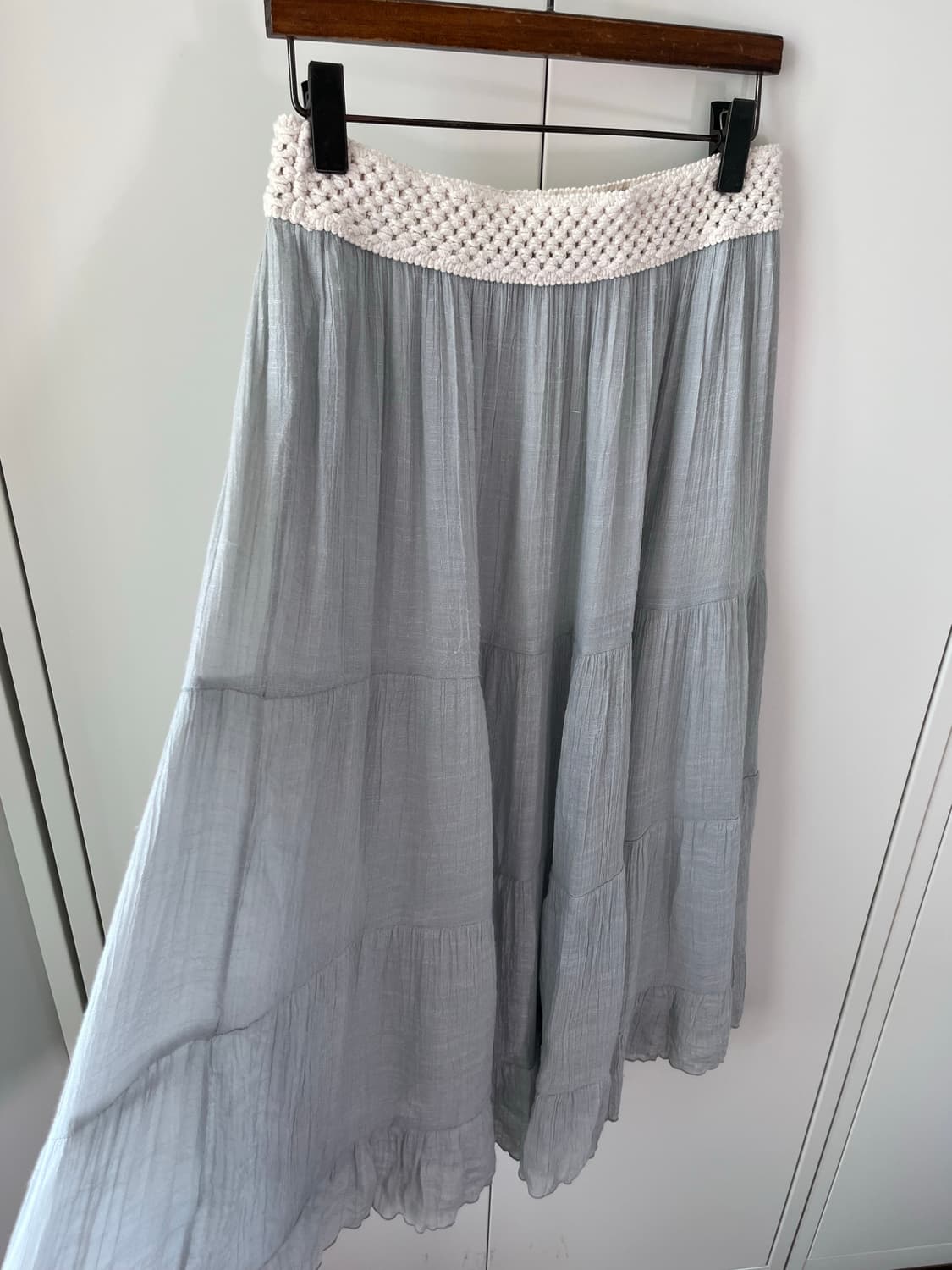 Vintage 연하늘 주름 레이스 롱스커트 상품이미지10