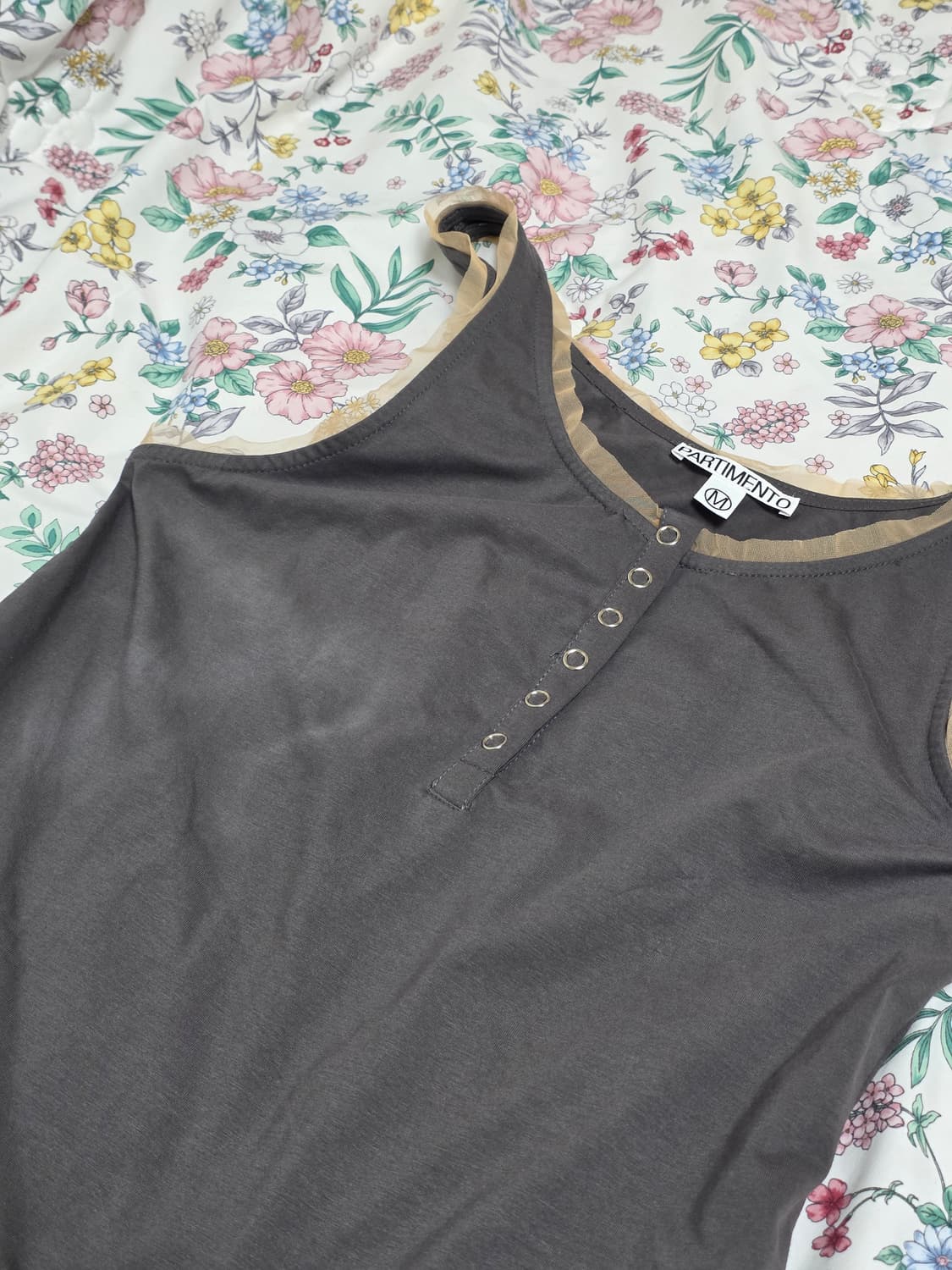 파르티멘토)차콜 콘트라스트 버튼업 레이어드 플레어 미니원피스발레코어빈티지 상품이미지4