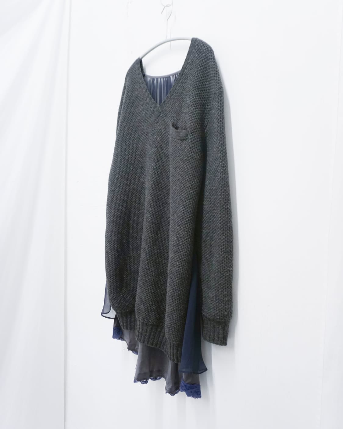 SACAI layered knit chiffon dress 상품이미지5