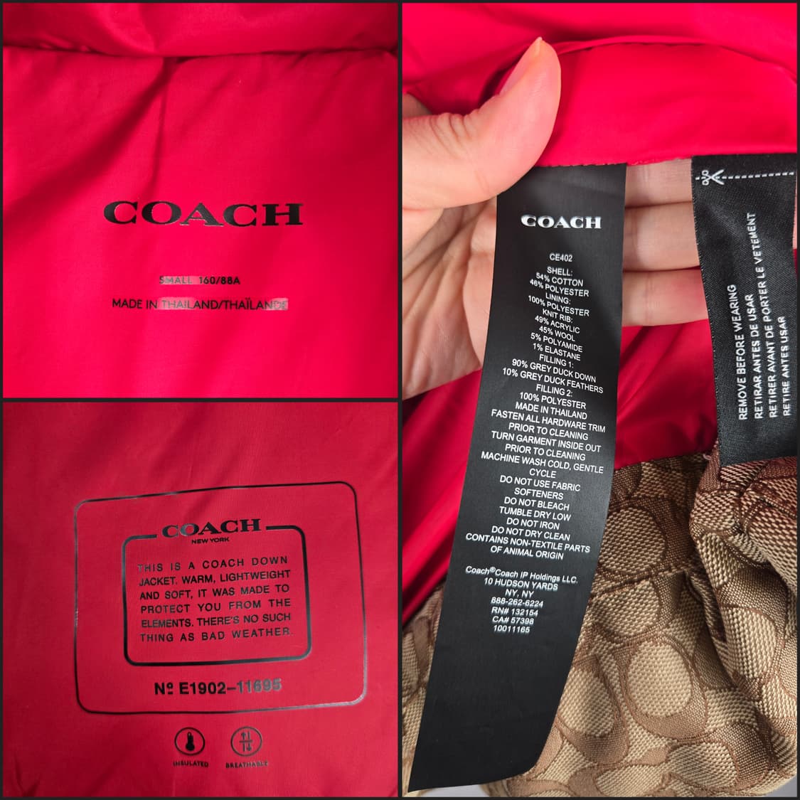 COACH 코치 로고 시그니처 자카드 덕 다운 푸퍼 패딩 S 정품 상품이미지9