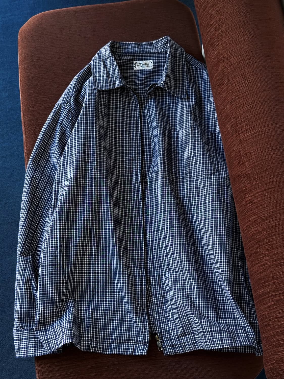 Natural cotton micro check zip shirket 상품이미지5