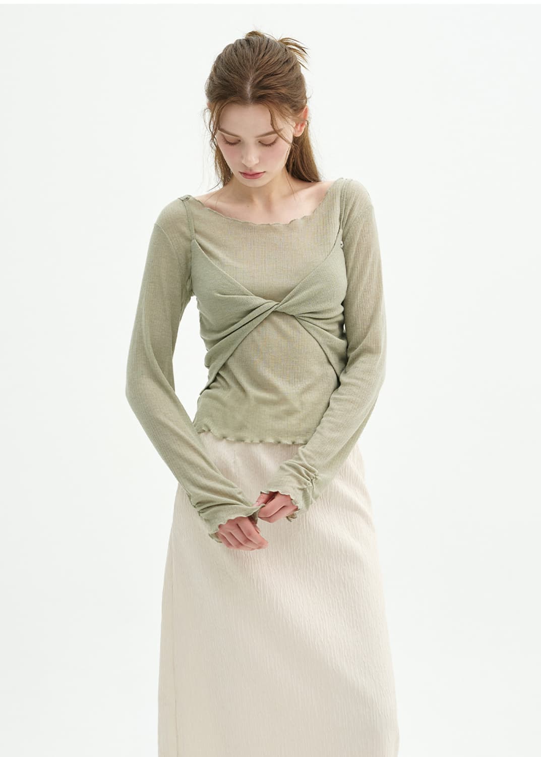미케네 타이아 링클 쉬폰 스커트 아이보리 상품이미지4
