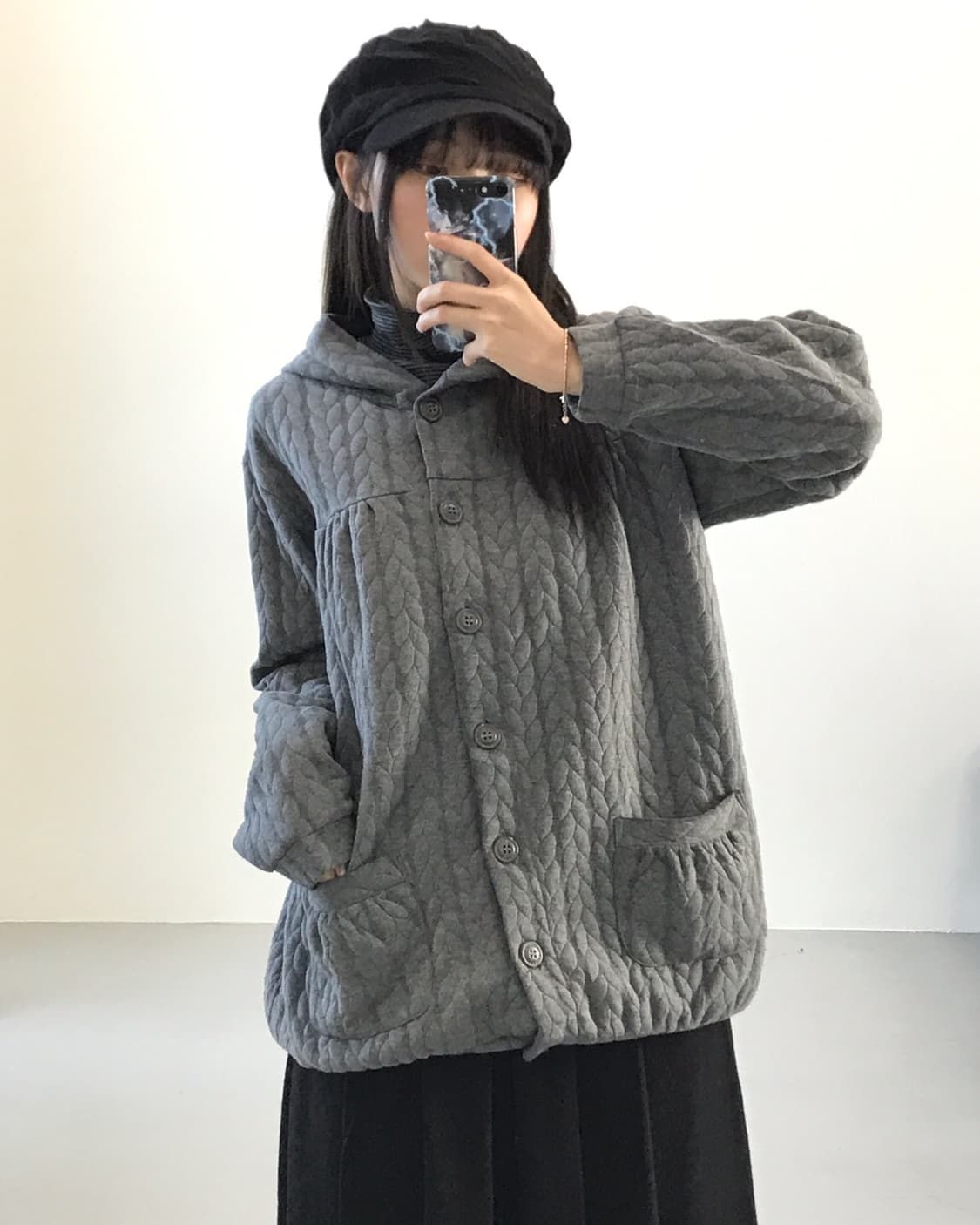 Jpn gray twisted hooded cardigan 상품이미지1