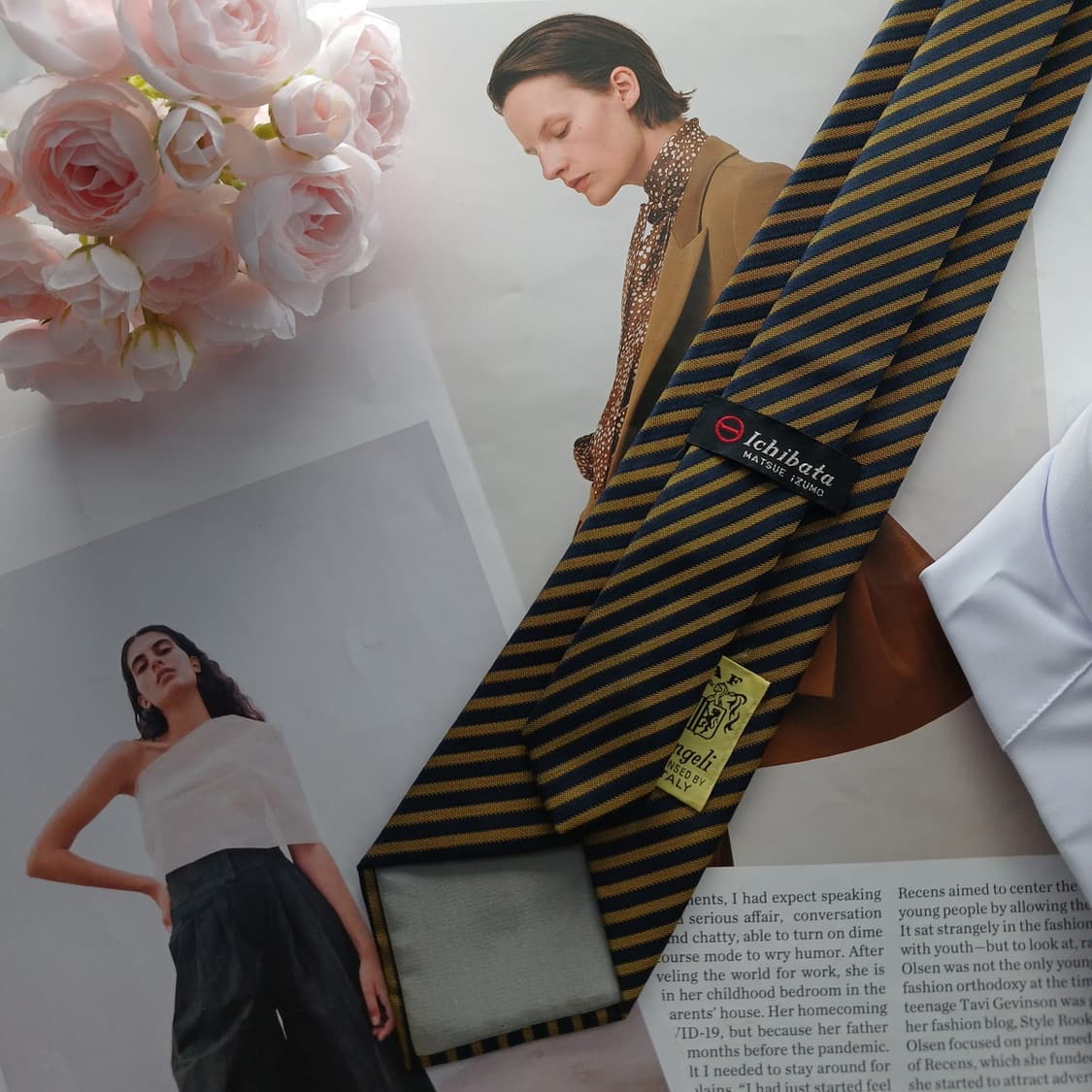 이치바타 실크 네이비 스트라이프 넥타이 8.2cm A~B등급 A18391 상품이미지3