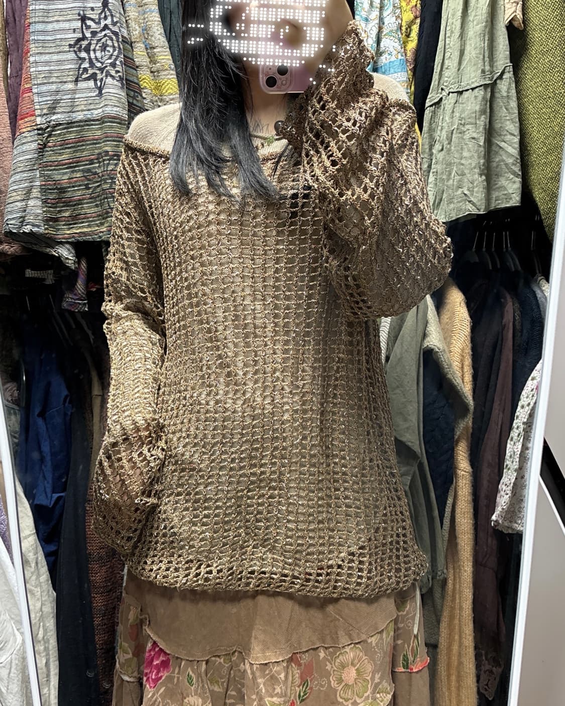 빈티지 그물 네트 여름 오프숄더 니트 상품이미지4