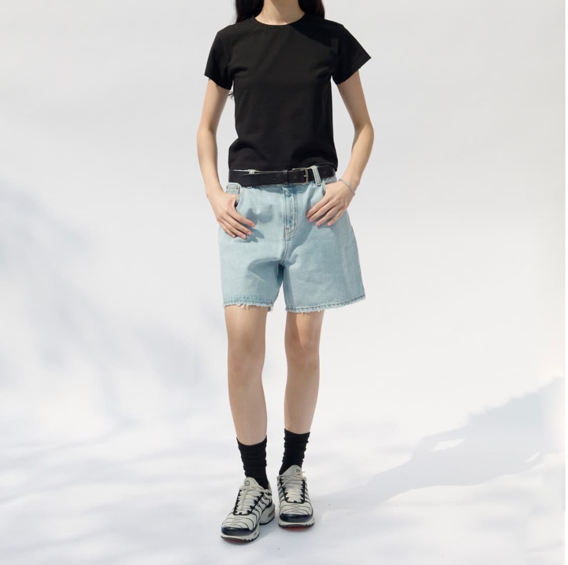 COOR 쿠어 우먼 데미지 워시드 데님 쇼츠 반바지 M 상품이미지4
