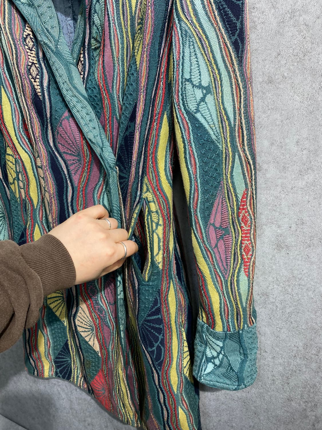 [M] 90s COOGI 쿠지 우먼스 케이블 니트 롱 가디건 상품이미지4