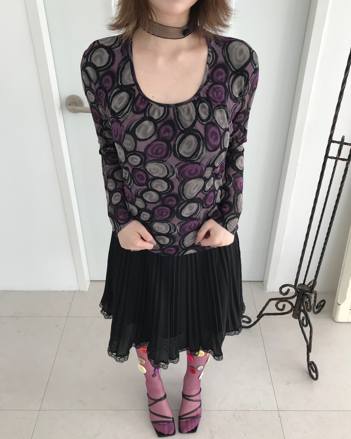 퍼플 도트 패턴 탑 상품이미지5