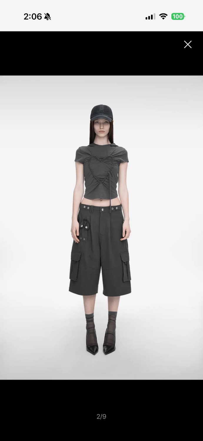 나체 와이드 카고 하프 팬츠 차콜 상품이미지1