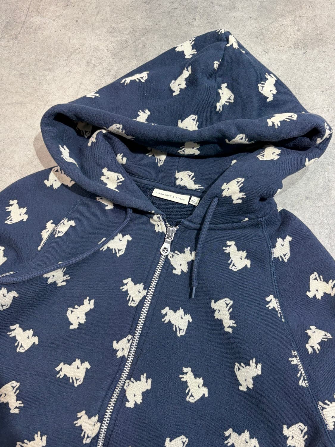 일본 빈티지 CABBAGES & ROSES 말 패턴 후드집업 상품이미지3