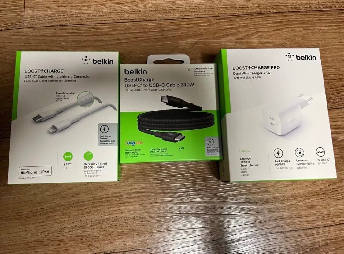 벨킨gan45W충전기+CtoC케이블+Cto라이트닝케이블 1m 노트북 충전 상품이미지1