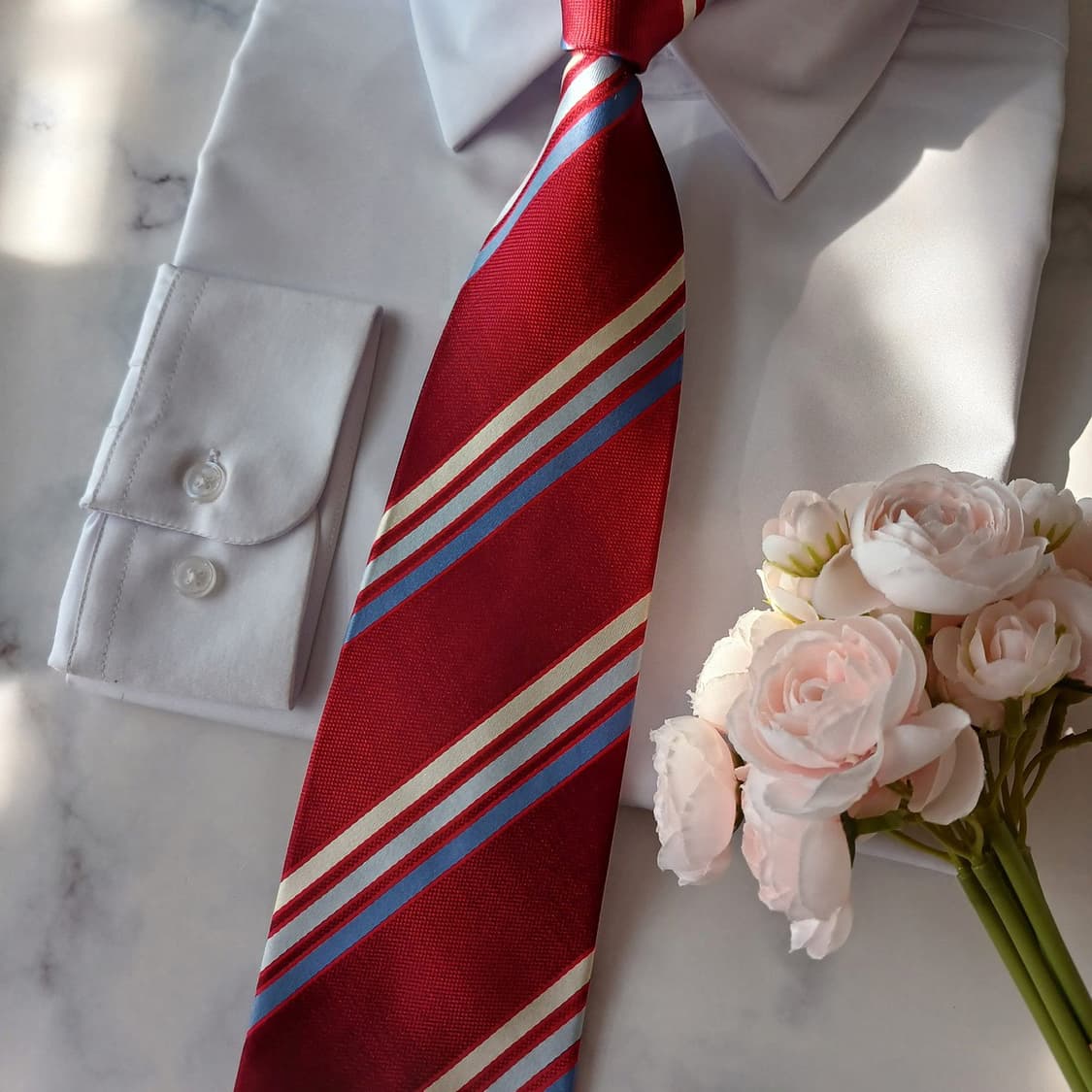아쿠아스큐텀 실크 레드 스트라이프 넥타이 9.5cm A+등급 A18971 상품이미지5