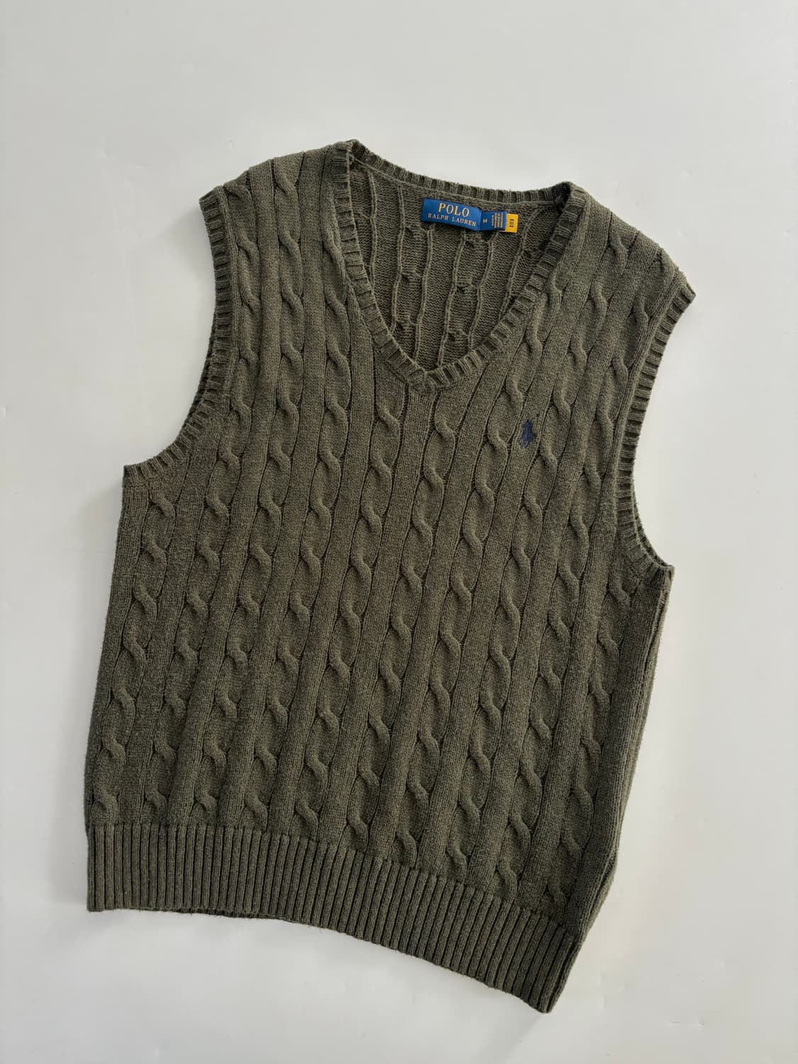 Polo 폴로 랄프로렌 신형 큐알 카키 케이블 니트 슬리브리스 상품이미지1