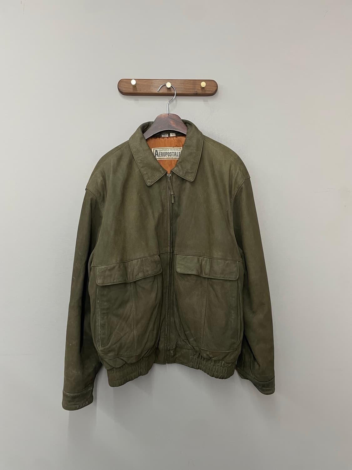 빈티지 올리브 그린 가죽 봄버 자켓 H2438 상품이미지2