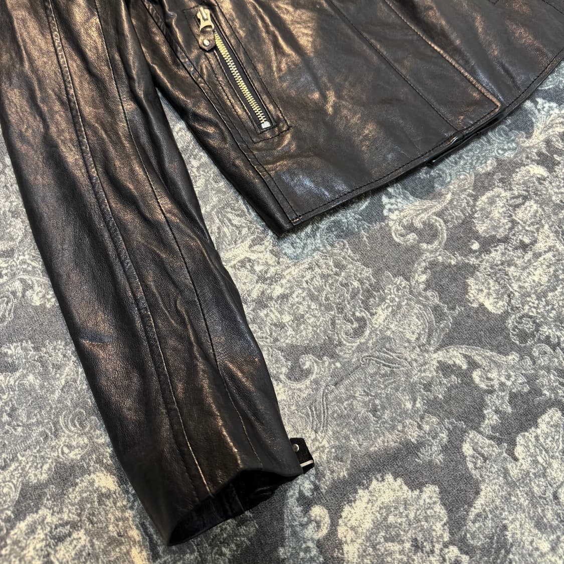 크롭 램스킨 레더 자켓 상품이미지5