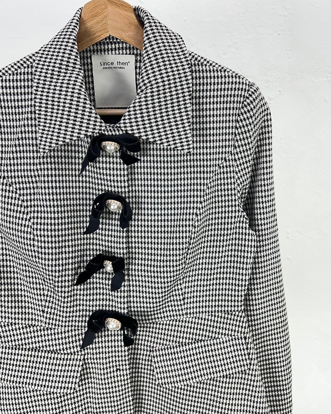 신스덴 하운드 투스 체크 리벳 펄 플랩 포켓 블레이저 상품이미지3