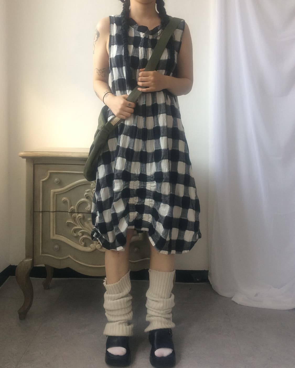 Check pattern balloon fit onepiece 상품이미지4