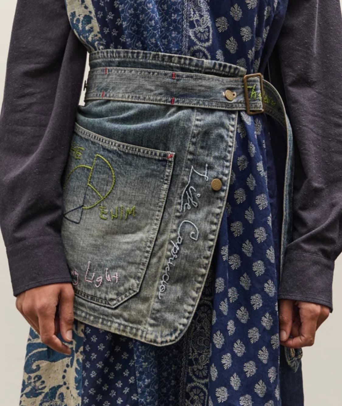 캐피탈 12온즈 데님 커버올 랩 에이프런 자수 프로세싱 앞치마 벨트 상품이미지3