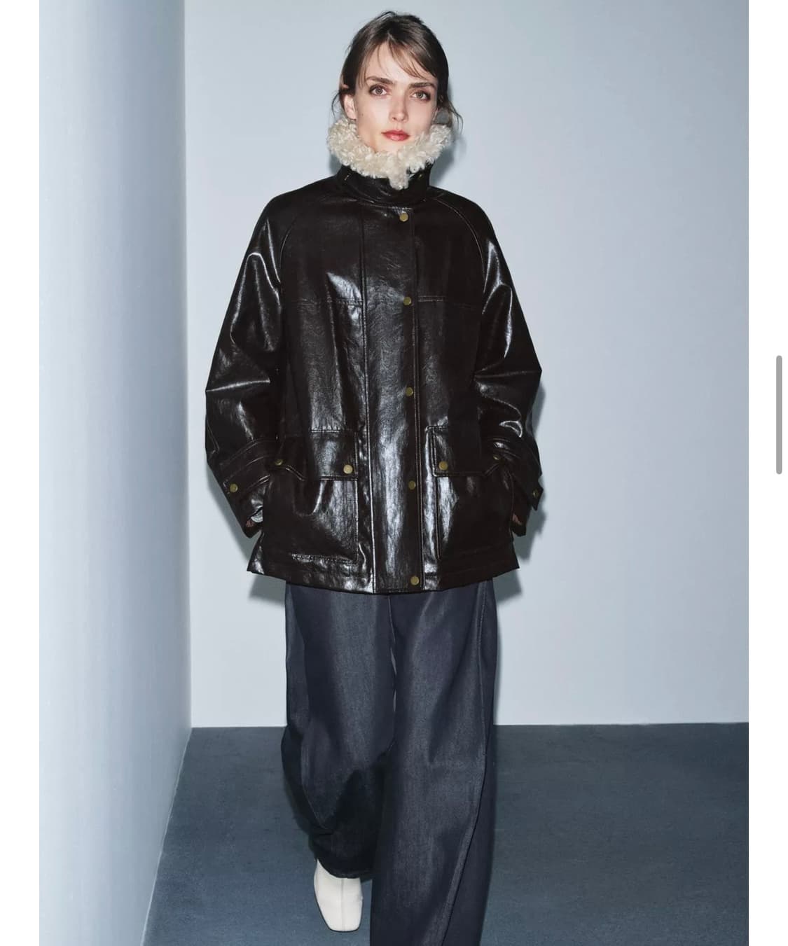 자라 페이크 퍼 칼라 재킷 브라운 XS 상품이미지2