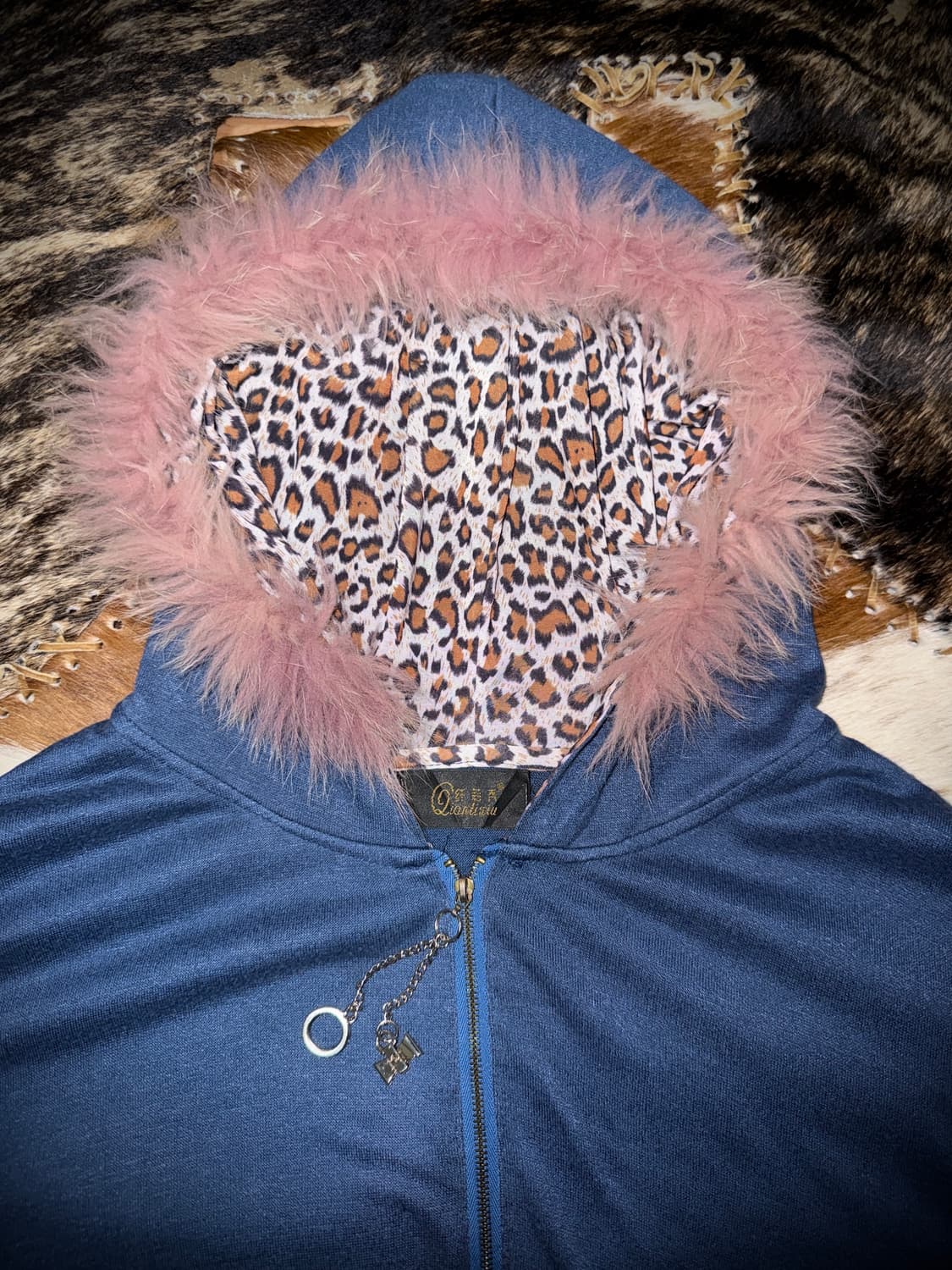 vintage Pink fur Leopard Hooded half zip 상품이미지3
