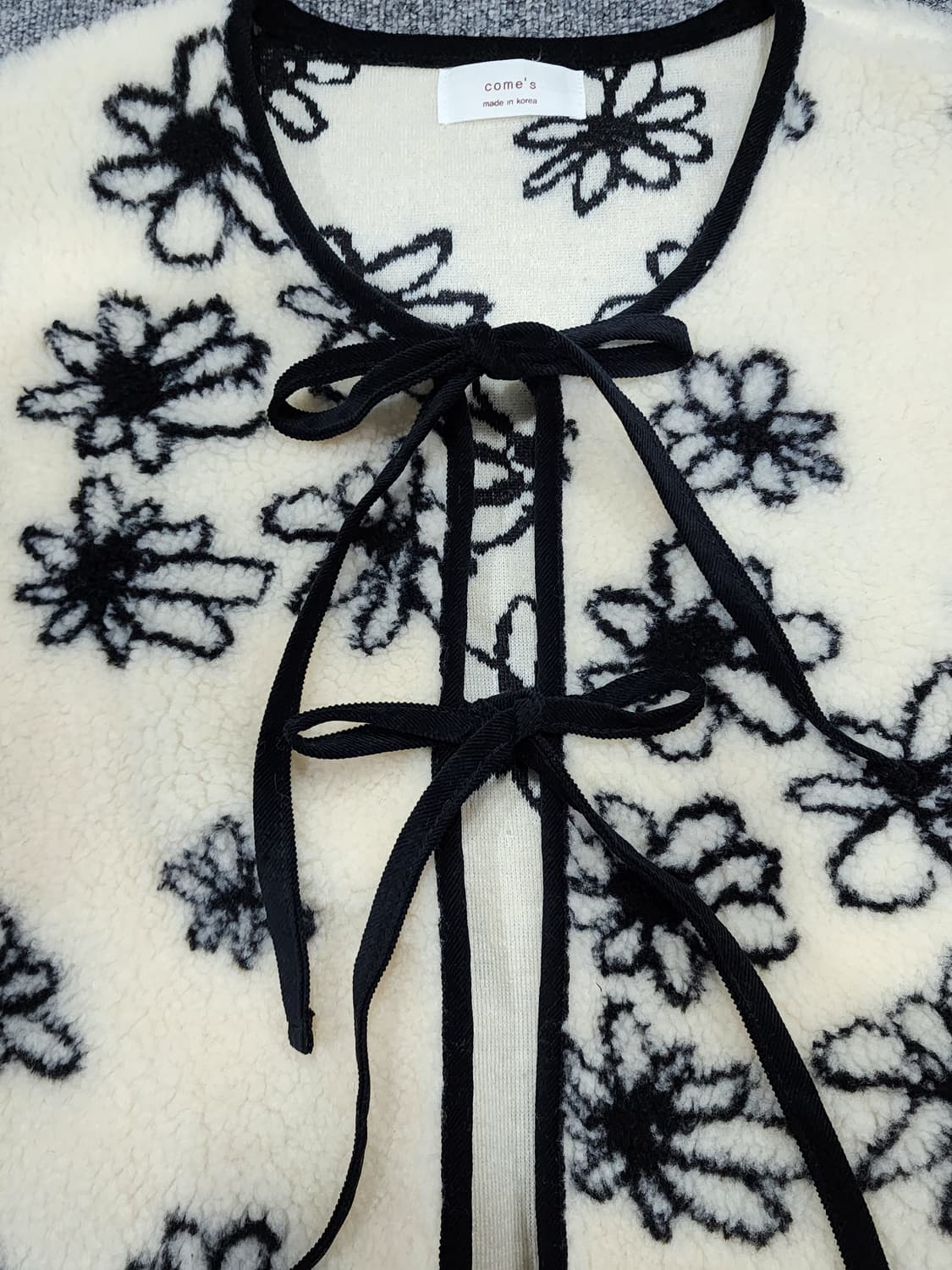 빈티지 플라워 패턴 리본 모리걸 뽀글이 후리스 자켓 상품이미지5