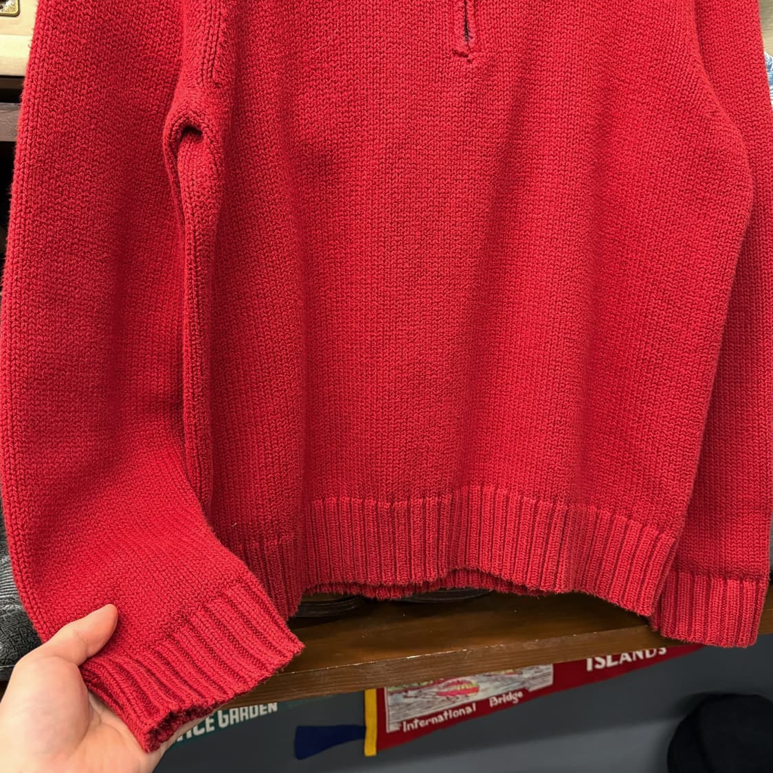 90s 폴로 랄프로렌 청키립 하프집업 코튼 니트 스웨터 레드 N633 상품이미지4