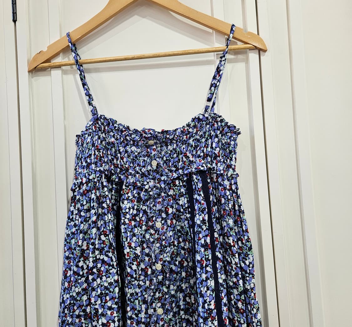 블루플라워 패턴 끈 원피스 상품이미지2