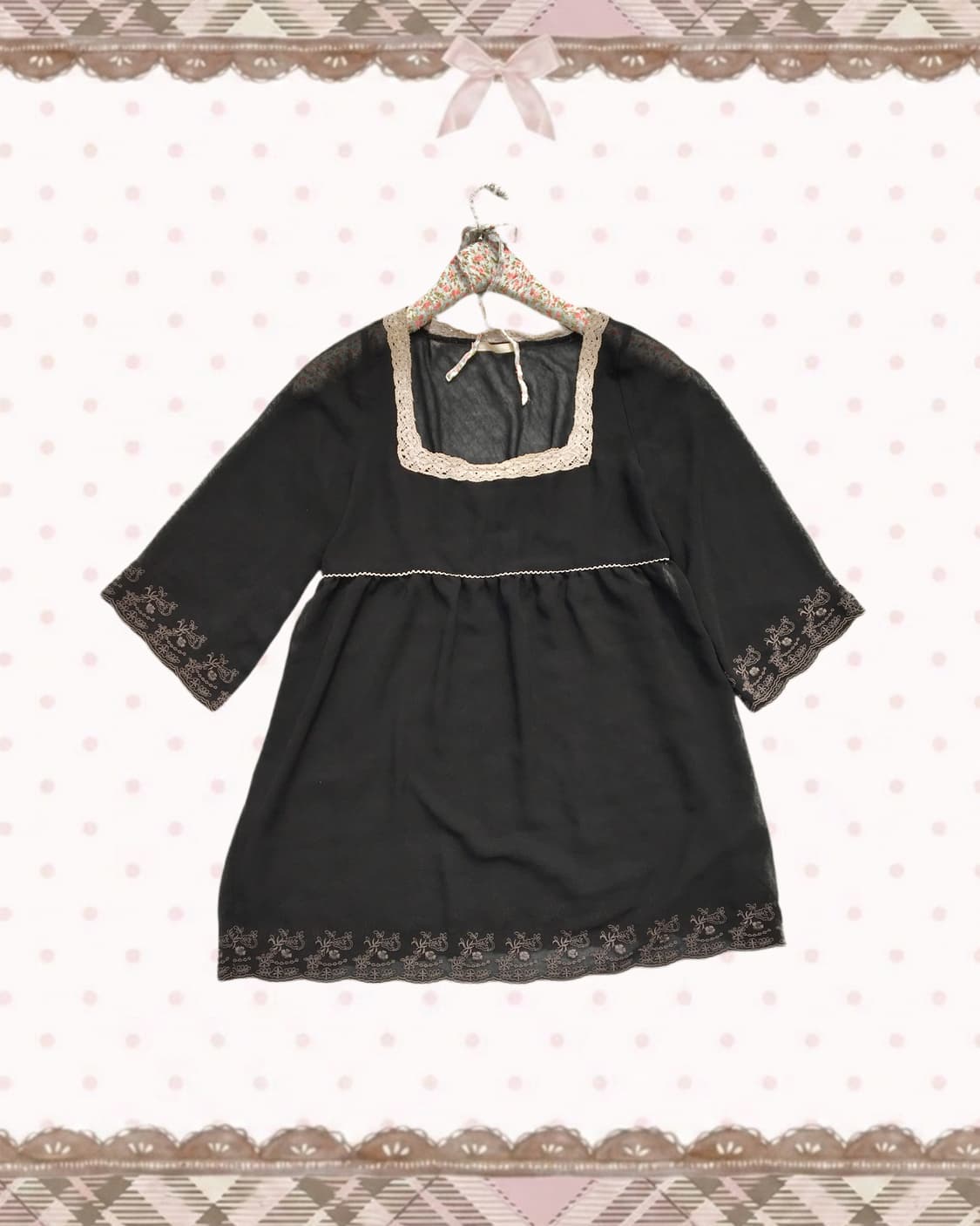 오리엔탈 시스루 레이스 반팔 슬리브 상품이미지1