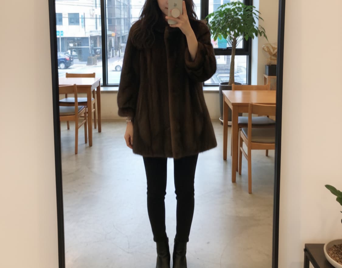 <진도>천연 브라운 모피코트 상품이미지1