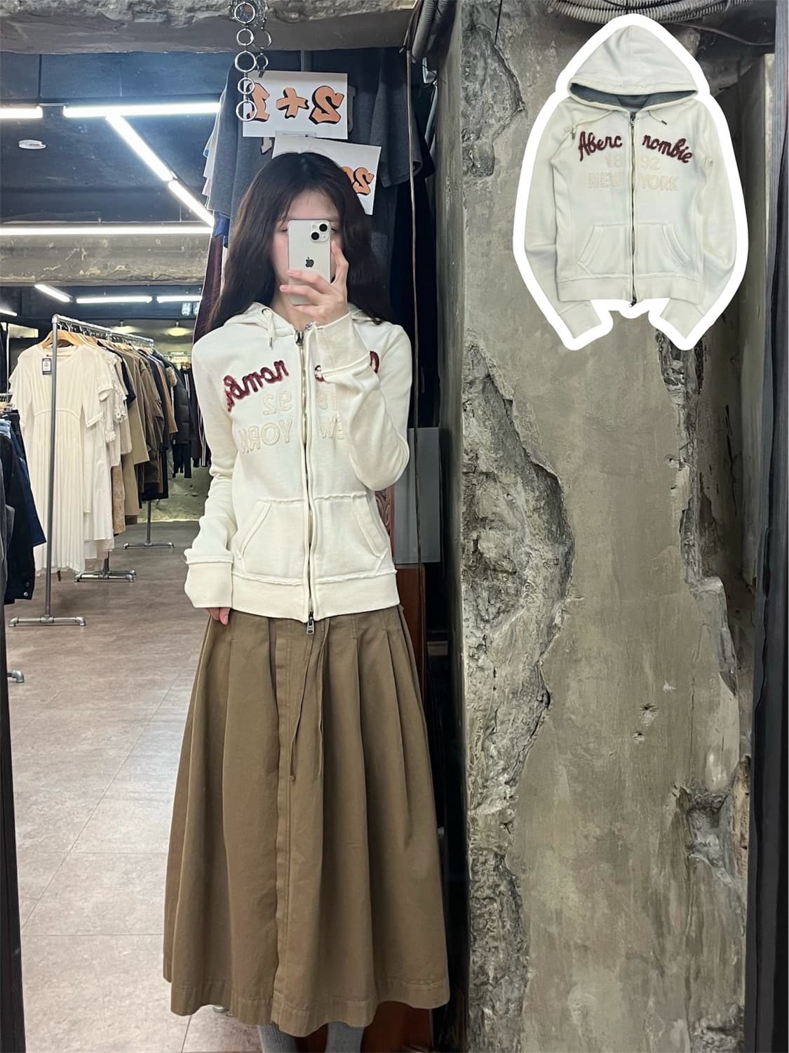 아베크롬비 기모 후드집업 아이보리 S #csz4171 상품이미지1