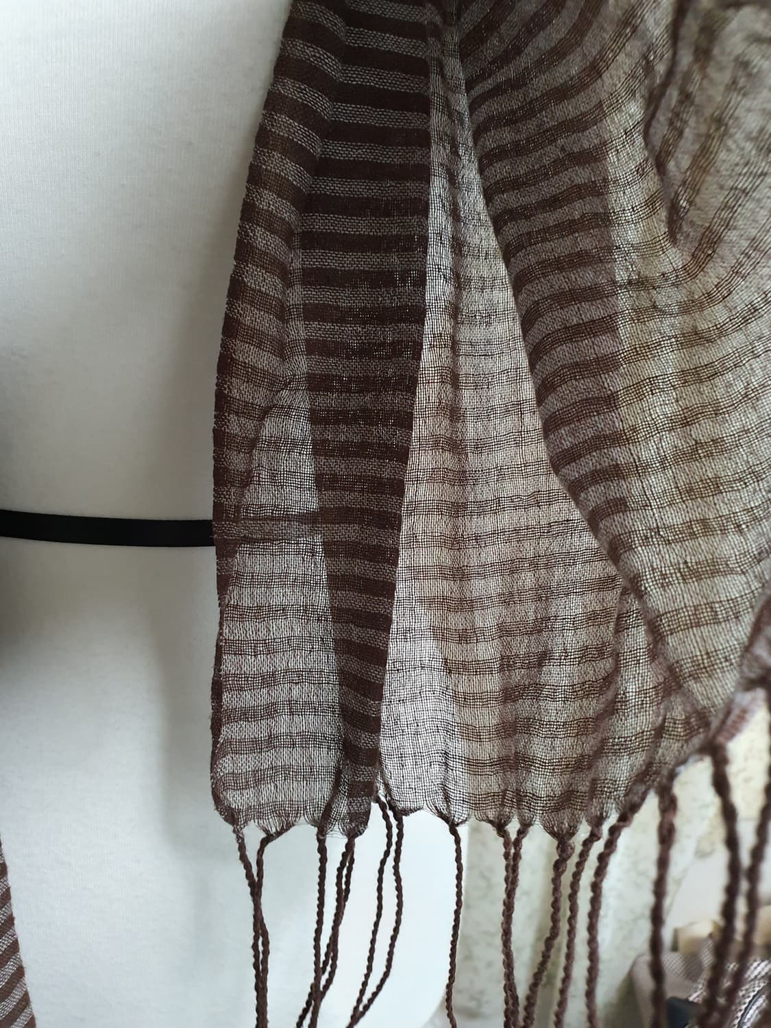 [모리걸] 봄여름 머플러 줄무늬 태슬 머플러 브라운 상품이미지3